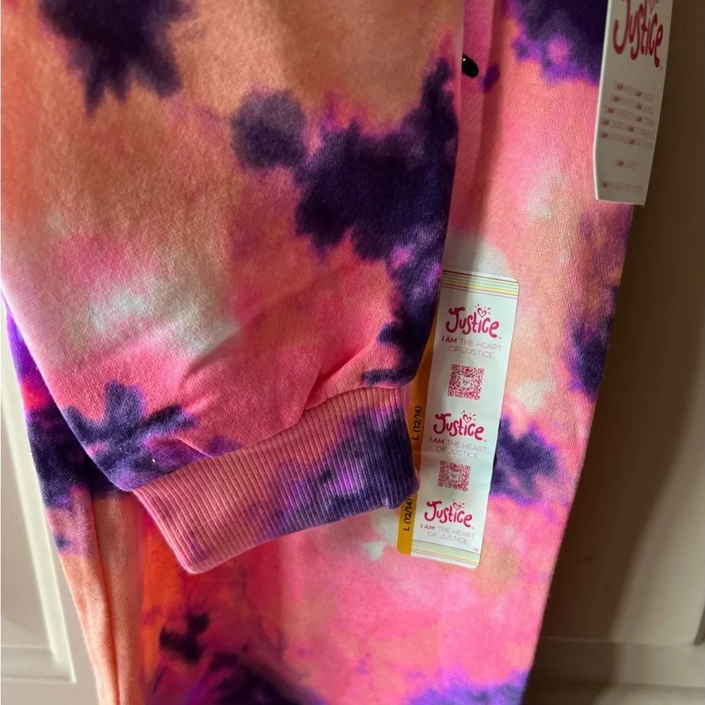 Justice Child's Pink Purple Tie Dye Sweatpants NWT L (12-14) #1490